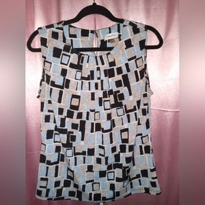 👚 Calvin Klien Sleeveless Geometric Blue Blouse- Medium
